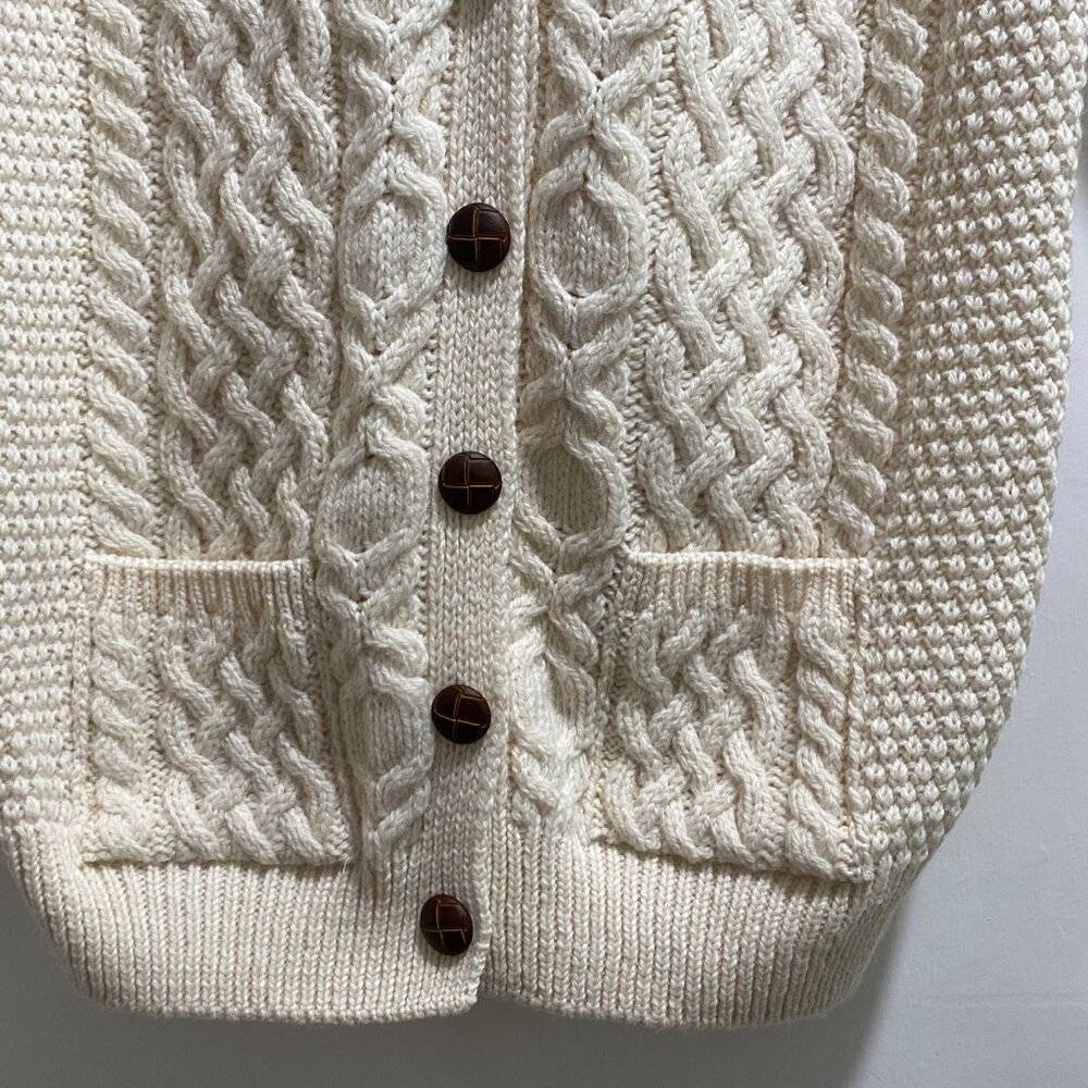 The Irish Store Cable Chunky Knit 90s Heritage Academia Wool Cardigan Sweater M View 4